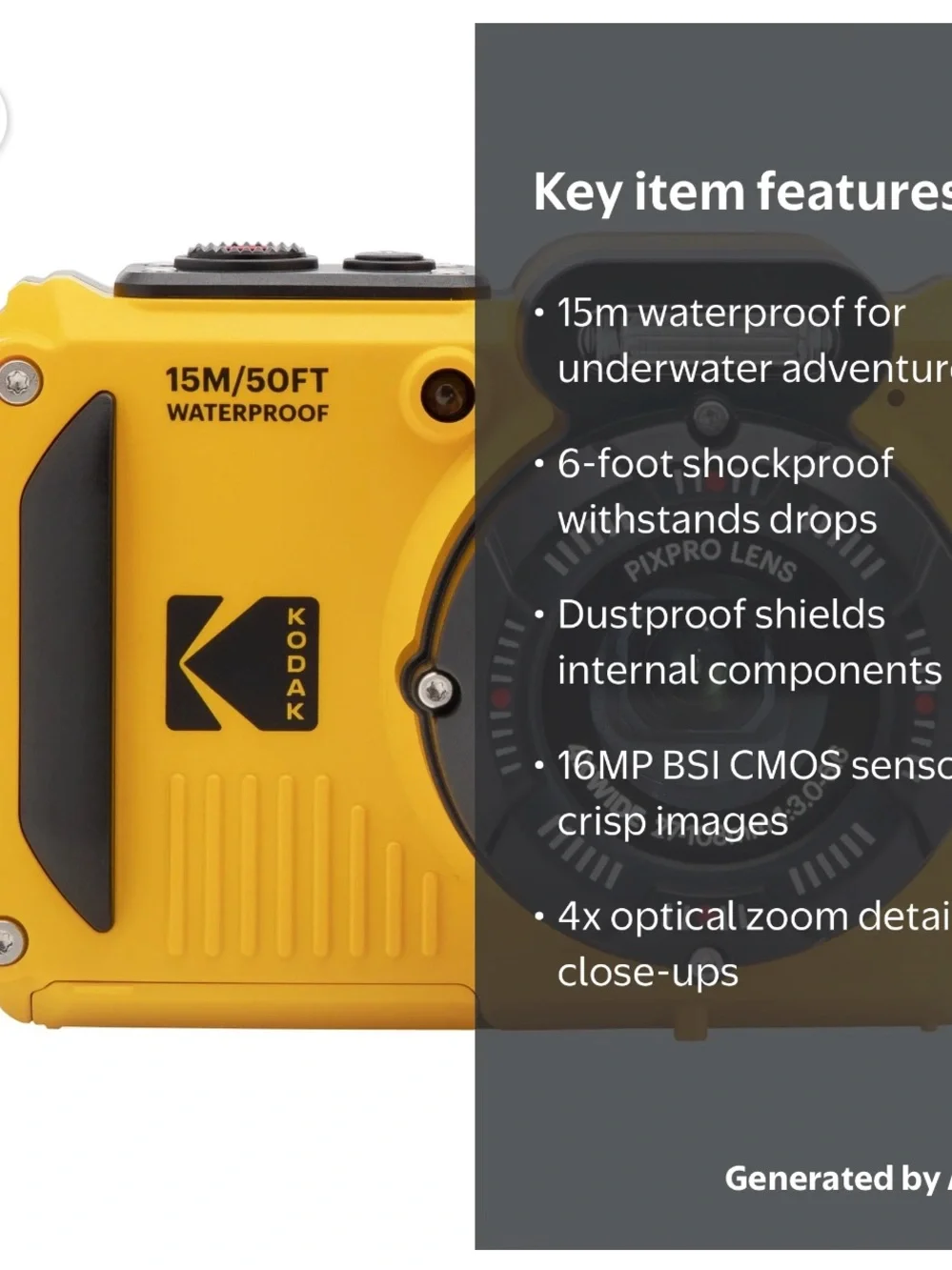Kodak PIXPRO WPZ2 Waterproof Digital Camera - Yellow